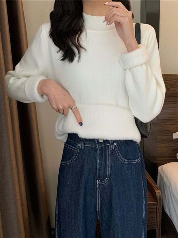 ZOKI Απαλό Γυναικείο Χοντρό Πουλόβερ Casual O λαιμό πλεκτό πουλόβερ Κορεάτικο πουλόβερ με όλα τα ματς Ζεστά μασίφ μασίφ βελούδινα γυναικεία μπλουζάκια βασικά