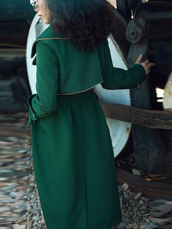 IEQJ Ženski dugi kaput Trench 2022., Novi široki rever, vjetrovka s dvostrukim kopčanjem, puna rukava, Ženska odjeća 3W6766