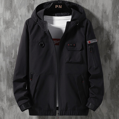 Ανοιξιάτικο φθινοπωρινό μπουφάν με κουκούλα για άντρες Κόκκινο μαύρο χακί με πολλές τσέπες Εξωτερικά ενδύματα με φερμουάρ Ανδρικά μπουφάν Casual 9XL