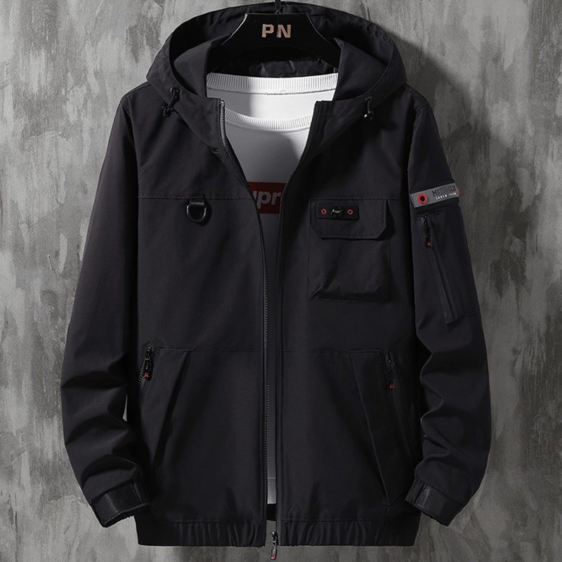 Ανοιξιάτικο φθινοπωρινό μπουφάν με κουκούλα για άντρες Κόκκινο μαύρο χακί με πολλές τσέπες Εξωτερικά ενδύματα με φερμουάρ Ανδρικά μπουφάν Casual 9XL