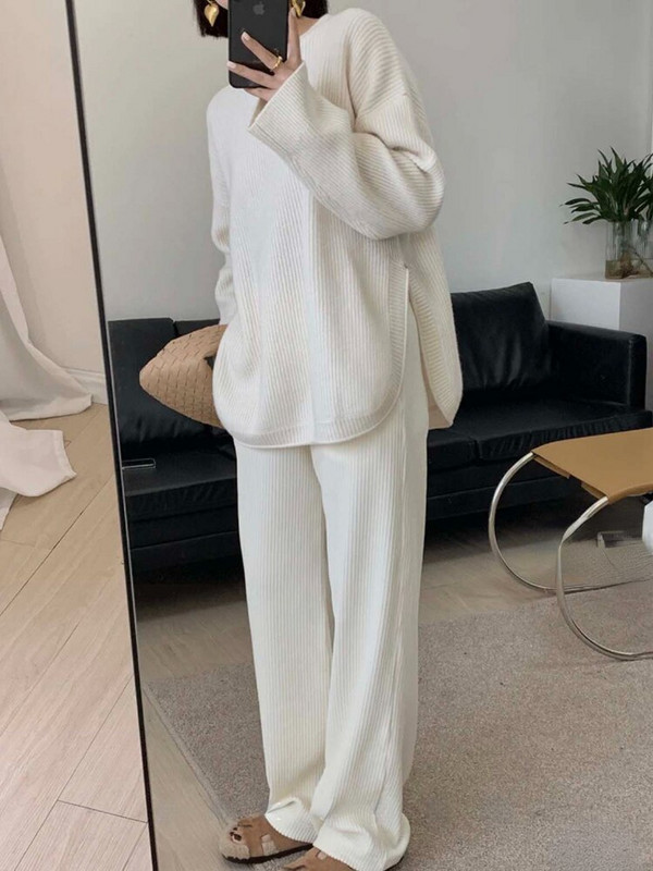 Vintage džemper s bočnom vilicom Debeli labavi srednji i dugi prekomjerni džemper ženski O-izrez Jesenski i zimski modni pleteni pulover