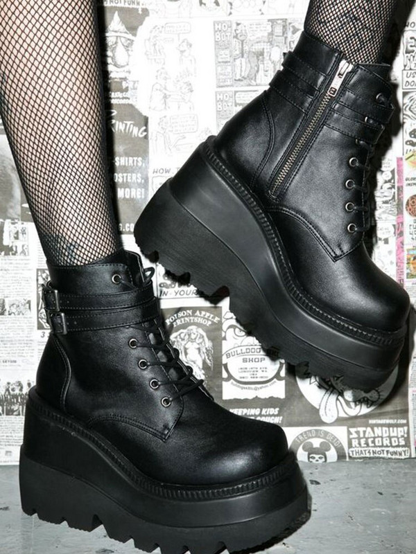 Pilnīgi jauni lieli izmēri 43 gotikas zaļa platforma augstpapēžu kurpes Cosplay modes ziemas ķīļi zābaki Helovīna apavi potītes zābaciņi sievietēm