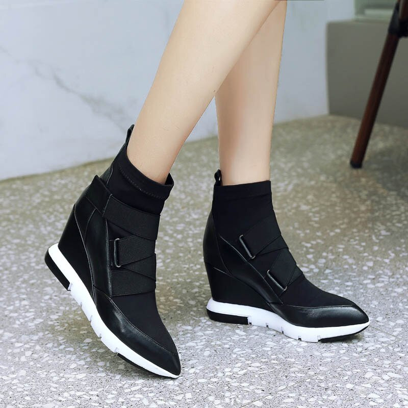 Phoentin čizme na klin  Ženske šiljate platforme na kuku i omču Cross Elastične cipele Ženske FT1176