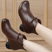 Φθινοπωρινά καθημερινά παπούτσια πεζοπορίας για γυναικεία μποτάκια μασίφ μαύρα καφέ δερμάτινα μοκασίνια casual boot shoes