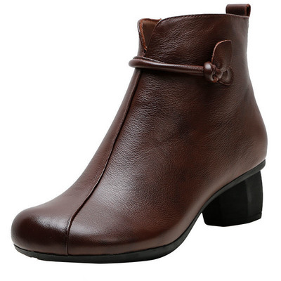 Φθινοπωρινά καθημερινά παπούτσια πεζοπορίας για γυναικεία μποτάκια μασίφ μαύρα καφέ δερμάτινα μοκασίνια casual boot shoes