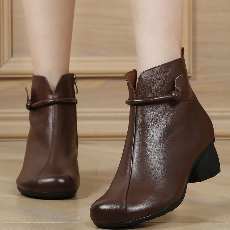 Φθινοπωρινά καθημερινά παπούτσια πεζοπορίας για γυναικεία μποτάκια μασίφ μαύρα καφέ δερμάτινα μοκασίνια casual boot shoes