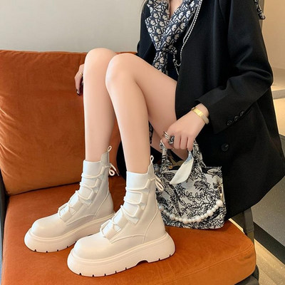 Modne kratke elastične gležnjače za žene 2023. Ženske moderne čizme s platformom Ženske gumene cipele s okruglim prstima na vezivanje na nisku petu