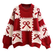 Κόκκινο πουλόβερ Γυναικείο φθινοπωρινό πλεκτό πουλόβερ 2022 Νέο παπιγιόν χαλαρό πλεκτό Κορυφαίο πουλόβερ πουλόβερ μόδας Γυναικείο φούτερ