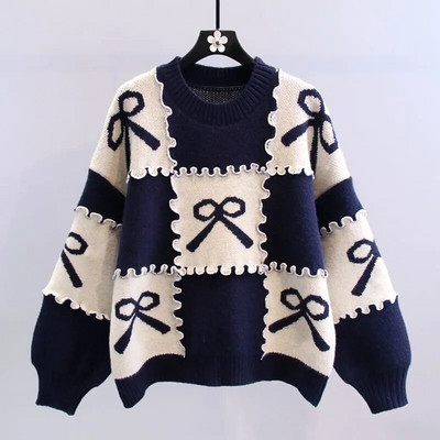 Κόκκινο πουλόβερ Γυναικείο φθινοπωρινό πλεκτό πουλόβερ 2022 Νέο παπιγιόν χαλαρό πλεκτό Κορυφαίο πουλόβερ πουλόβερ μόδας Γυναικείο φούτερ