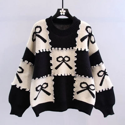 Κόκκινο πουλόβερ Γυναικείο φθινοπωρινό πλεκτό πουλόβερ 2022 Νέο παπιγιόν χαλαρό πλεκτό Κορυφαίο πουλόβερ πουλόβερ μόδας Γυναικείο φούτερ