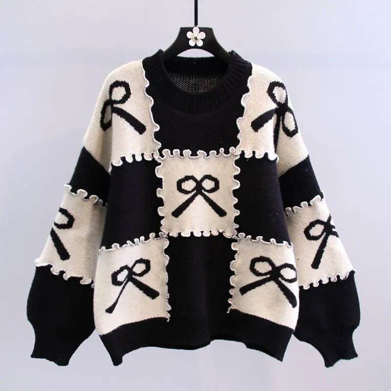 Κόκκινο πουλόβερ Γυναικείο φθινοπωρινό πλεκτό πουλόβερ 2022 Νέο παπιγιόν χαλαρό πλεκτό Κορυφαίο πουλόβερ πουλόβερ μόδας Γυναικείο φούτερ