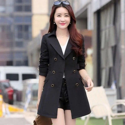 Trenč kaput proljeće jesen Ženski novi korejski kaput s dvorednim kopčanjem Srednje dug kaput Trenč vjetrovka Ženska gornja odjeća Gabardina Mujer