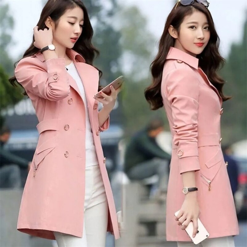 Trenč kaput proljeće jesen Ženski novi korejski kaput s dvorednim kopčanjem Srednje dug kaput Trenč vjetrovka Ženska gornja odjeća Gabardina Mujer