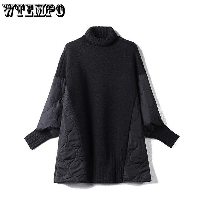 Χαλαρό πουλόβερ με ψηλό λαιμό με κορδόνι πολλαπλών πάνελ, χαλαρό και απλό πλεκτό παλτό βάσης που μπορεί να φθαρεί το φθινόπωρο και το χειμώνα