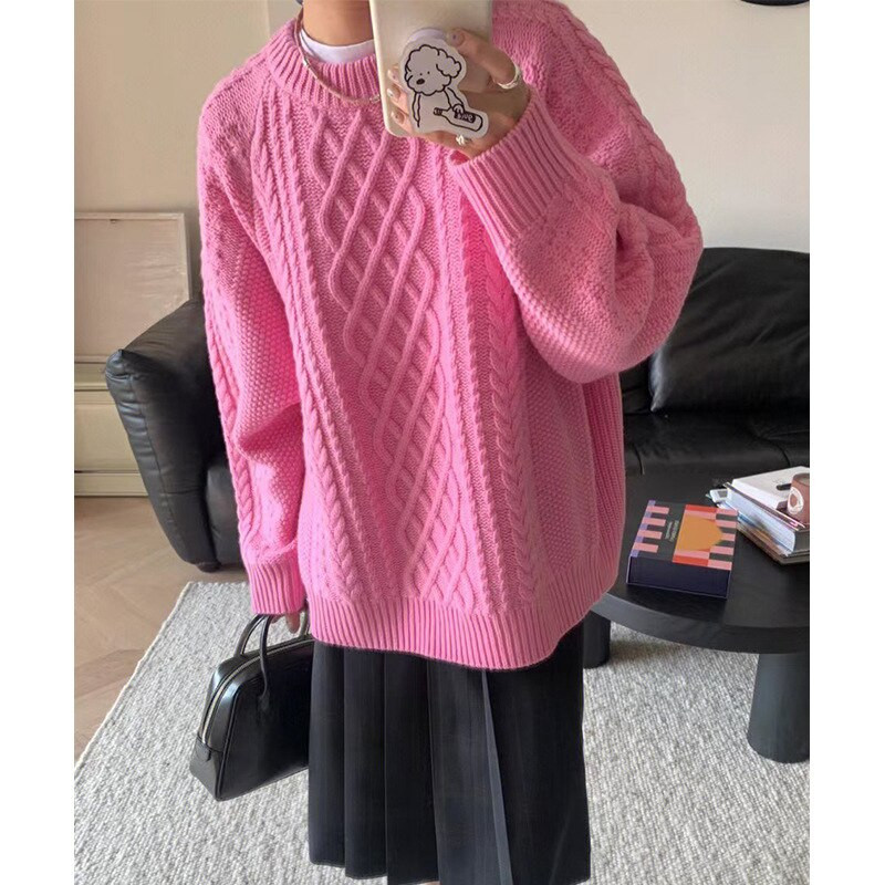 Jesen/zima Novi vuneni pleteni pulover s O-izrezom Pleteni pulover Twist Džemper Ženske ležerne majice Ležerna moda visoke kvalitete