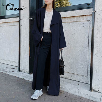 2022 Fashion Women Trench Celmia Φθινοπωρινό Χειμώνα Μακρυμάνικο πέτο Ανεμοδράστη Casual Loose συμπαγή κομψά εξωτερικά ενδύματα