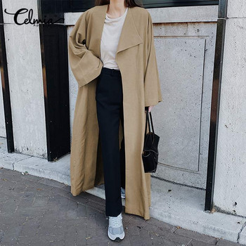 2022 Fashion Women Trench Celmia Φθινοπωρινό Χειμώνα Μακρυμάνικο πέτο Ανεμοδράστη Casual Loose συμπαγή κομψά εξωτερικά ενδύματα