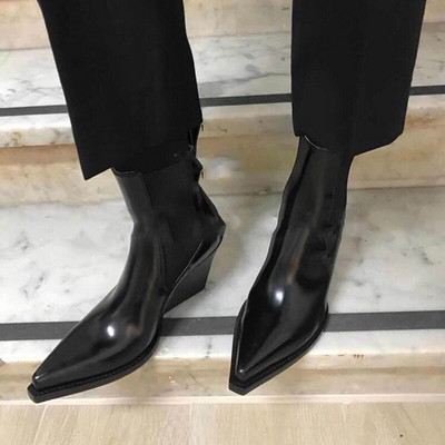 Μέγεθος 34-40 Χοντρό τακούνι Γυναικείες σφήνες Μποτάκια με μυτερά δάχτυλα Βρετανικά γυναικεία υποδήματα Γυναικεία παπούτσια Wedge μπότες Νέα βραδινά παπούτσια