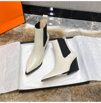 Μέγεθος 34-40 Χοντρό τακούνι Γυναικείες σφήνες Μποτάκια με μυτερά δάχτυλα Βρετανικά γυναικεία υποδήματα Γυναικεία παπούτσια Wedge μπότες Νέα βραδινά παπούτσια