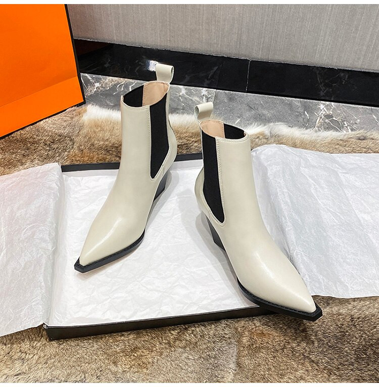 Μέγεθος 34-40 Χοντρό τακούνι Γυναικείες σφήνες Μποτάκια με μυτερά δάχτυλα Βρετανικά γυναικεία υποδήματα Γυναικεία παπούτσια Wedge μπότες Νέα βραδινά παπούτσια