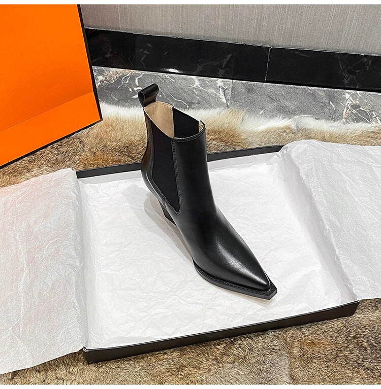 Μέγεθος 34-40 Χοντρό τακούνι Γυναικείες σφήνες Μποτάκια με μυτερά δάχτυλα Βρετανικά γυναικεία υποδήματα Γυναικεία παπούτσια Wedge μπότες Νέα βραδινά παπούτσια