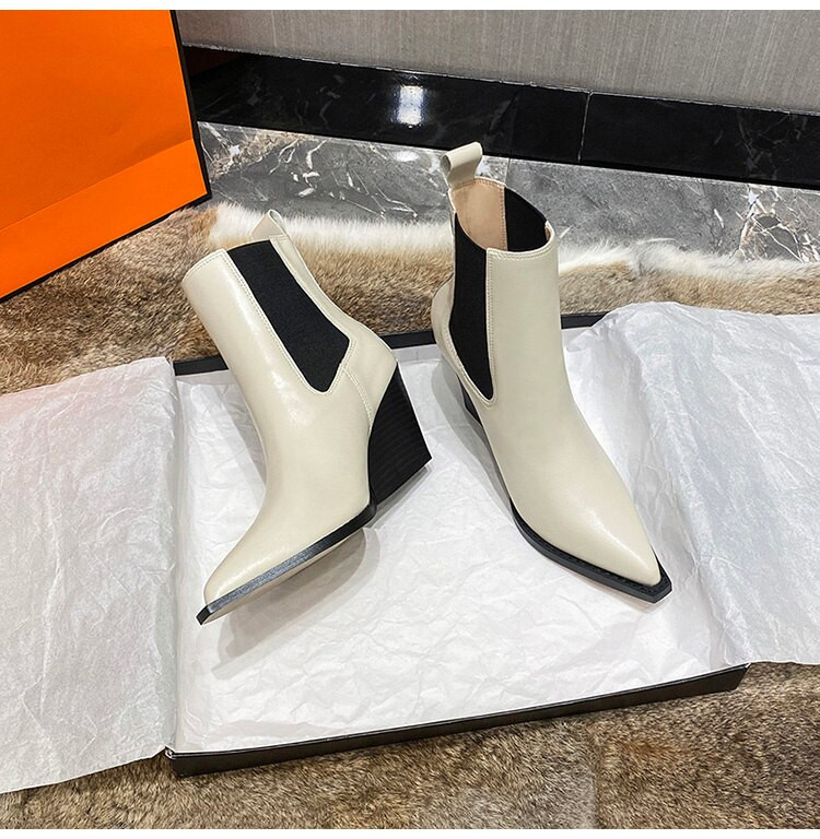 Μέγεθος 34-40 Χοντρό τακούνι Γυναικείες σφήνες Μποτάκια με μυτερά δάχτυλα Βρετανικά γυναικεία υποδήματα Γυναικεία παπούτσια Wedge μπότες Νέα βραδινά παπούτσια