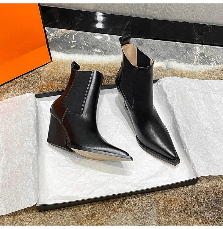 Μέγεθος 34-40 Χοντρό τακούνι Γυναικείες σφήνες Μποτάκια με μυτερά δάχτυλα Βρετανικά γυναικεία υποδήματα Γυναικεία παπούτσια Wedge μπότες Νέα βραδινά παπούτσια