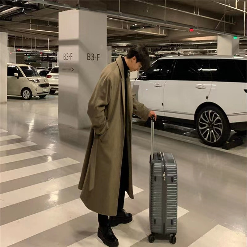 2022 Φθινόπωρο, Χειμώνας, πολύ μακριά μάλλινη καμπαρντίνα, μάρκα ανδρικό κασμίρ, χαλαρό παλτό με μονό στήθος Ανδρικά μαύρα παλτό