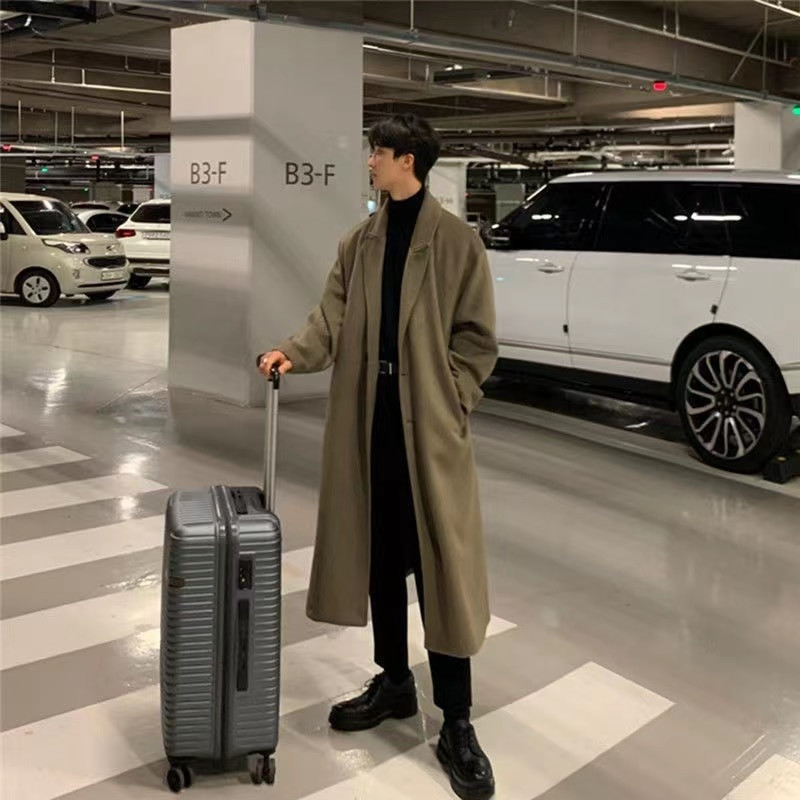 2022 Φθινόπωρο, Χειμώνας, πολύ μακριά μάλλινη καμπαρντίνα, μάρκα ανδρικό κασμίρ, χαλαρό παλτό με μονό στήθος Ανδρικά μαύρα παλτό