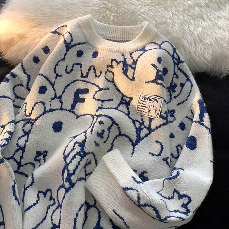 Pletiva Ležerna široka ulična odjeća Džemperi Vintage džemperi Ženski pulover Zimski džemperi s crtićima Široki pulover u korejskom stilu