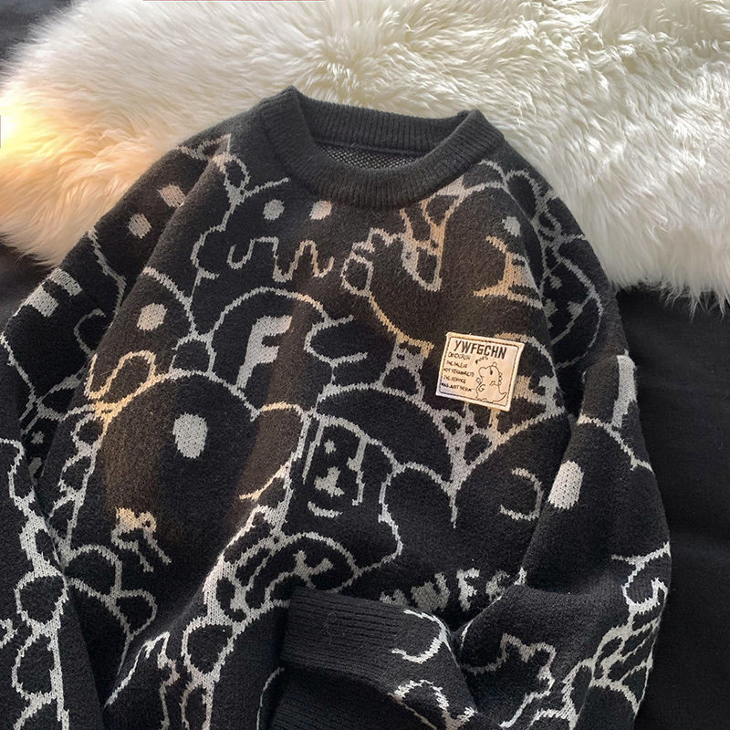 Pletiva Ležerna široka ulična odjeća Džemperi Vintage džemperi Ženski pulover Zimski džemperi s crtićima Široki pulover u korejskom stilu