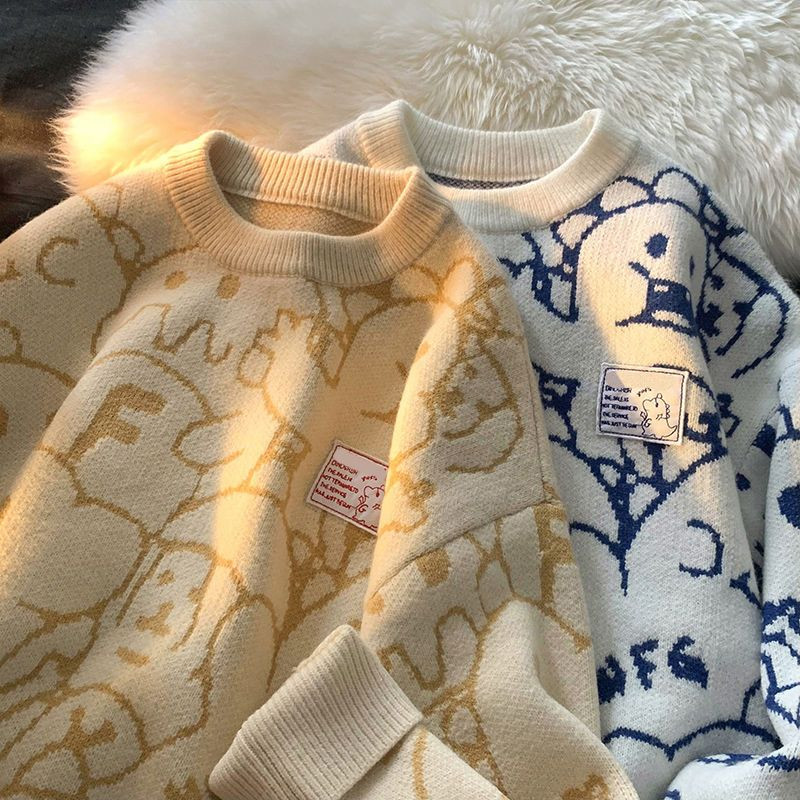 Pletiva Ležerna široka ulična odjeća Džemperi Vintage džemperi Ženski pulover Zimski džemperi s crtićima Široki pulover u korejskom stilu