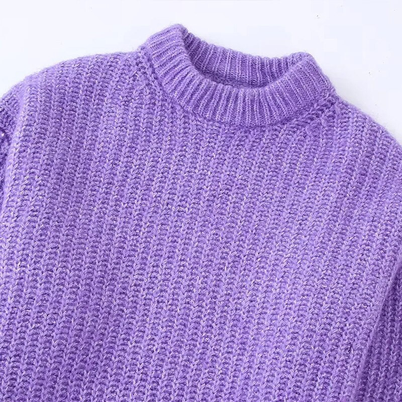 Γυναικεία πουλόβερ Μωβ Πλεκτά Casual Χαλαρά πλεκτά μπλουζάκια μασίφ μακρυμάνικο μόδα Κομψά πουλόβερ Χειμερινό πουλόβερ Γυναικείο πουλόβερ