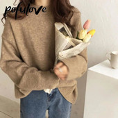 Sieviešu džemperis ar apaļu apkakli, brīvs, slinka stila trikotāžas apģērbs ar garām piedurknēm ikdienas džemperis rudens un ziemas sieviešu džemperu vairumtirdzniecība