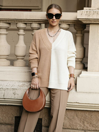 Rudens un ziemas jauns džemperis, kas savienots ar V-veida kakla izgriezumu Street 2022, slinks ikdienas brīvs trikotāžas sieviešu džemperi ar garām piedurknēm sieviešu džemperis