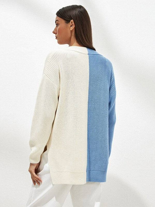 Rudens un ziemas jauns džemperis, kas savienots ar V-veida kakla izgriezumu Street 2022, slinks ikdienas brīvs trikotāžas sieviešu džemperi ar garām piedurknēm sieviešu džemperis