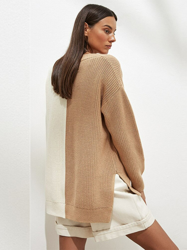 Rudens un ziemas jauns džemperis, kas savienots ar V-veida kakla izgriezumu Street 2022, slinks ikdienas brīvs trikotāžas sieviešu džemperi ar garām piedurknēm sieviešu džemperis