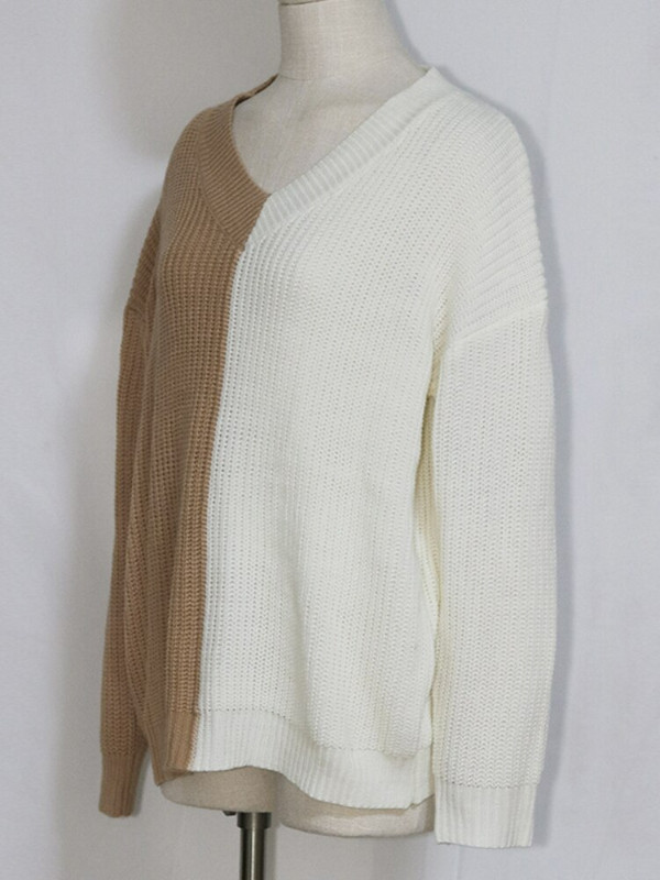 Rudens un ziemas jauns džemperis, kas savienots ar V-veida kakla izgriezumu Street 2022, slinks ikdienas brīvs trikotāžas sieviešu džemperi ar garām piedurknēm sieviešu džemperis