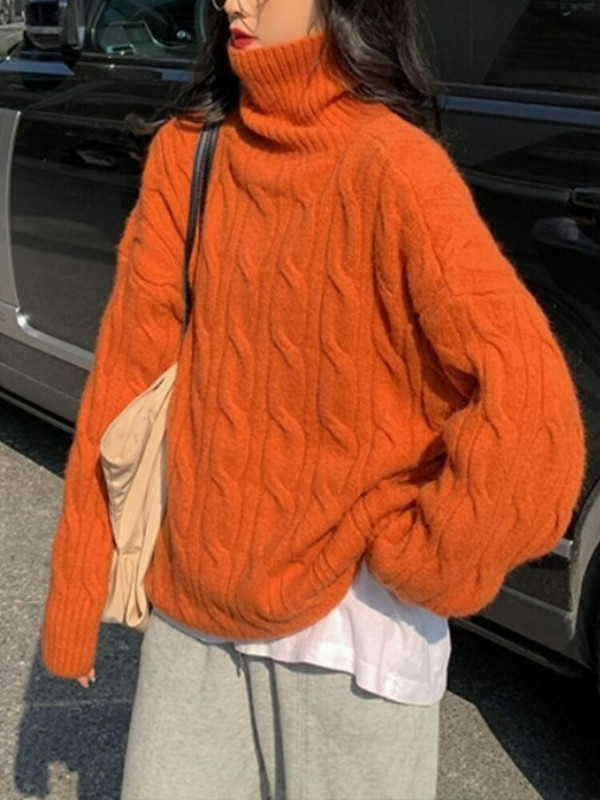 Μαλακό κέρινο πουλόβερ με ψηλό λαιμό, νέο γυναικείο χαλαρό και παχύρρευστο πουλόβερ με στριφτή τηγανητή ζύμη το φθινόπωρο και το χειμώνα 2022, Lazy Wind