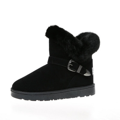Γυναικείες χειμερινές μπότες χιονιού για εξωτερικούς χώρους Γούνα Keep ζεστά παπούτσια Γυναικεία Flock slip-on μάλλινη μπότα συμπαγή μεταλλική διακόσμηση Casual μπότες Γυναικείες