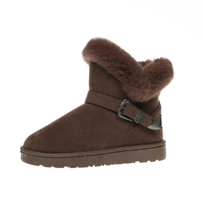 Γυναικείες χειμερινές μπότες χιονιού για εξωτερικούς χώρους Γούνα Keep ζεστά παπούτσια Γυναικεία Flock slip-on μάλλινη μπότα συμπαγή μεταλλική διακόσμηση Casual μπότες Γυναικείες