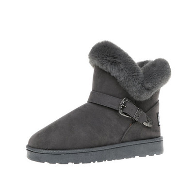 Γυναικείες χειμερινές μπότες χιονιού για εξωτερικούς χώρους Γούνα Keep ζεστά παπούτσια Γυναικεία Flock slip-on μάλλινη μπότα συμπαγή μεταλλική διακόσμηση Casual μπότες Γυναικείες