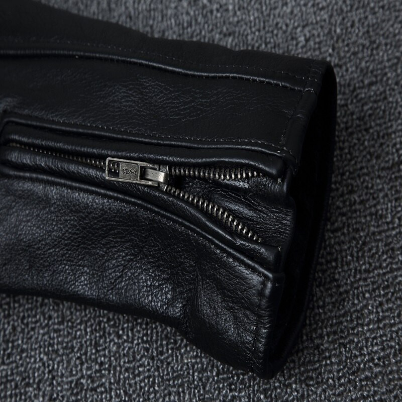 Ανδρικό δερμάτινο μπουφάν ανδρικό δερμάτινο μπουφάν από δέρμα αγελάδας με λεπτή εφαρμογή γιακά γιακά