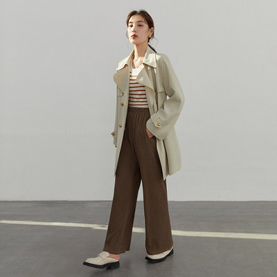 DUSHU Klasični francuski trenč kaput s velikim reverom, novi jesen 2022., retro uredski ženski trenč s remenom