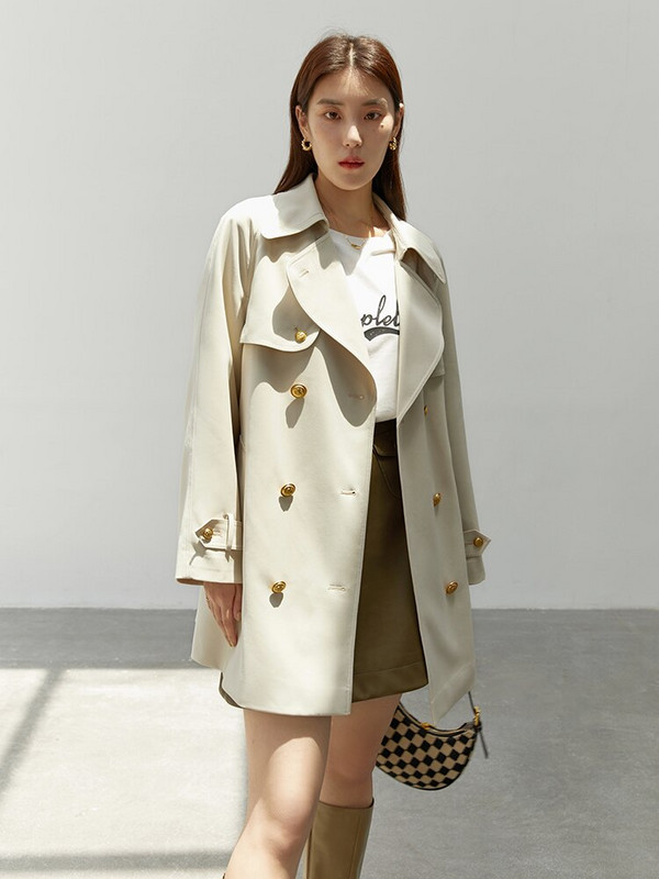 DUSHU Klasični francuski trenč kaput s velikim reverom, novi jesen 2022., retro uredski ženski trenč s remenom
