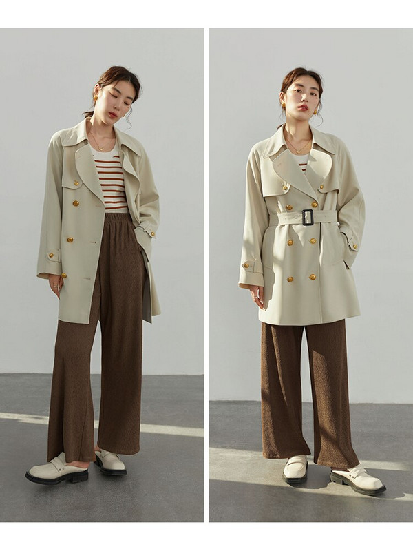 DUSHU Klasični francuski trenč kaput s velikim reverom, novi jesen 2022., retro uredski ženski trenč s remenom