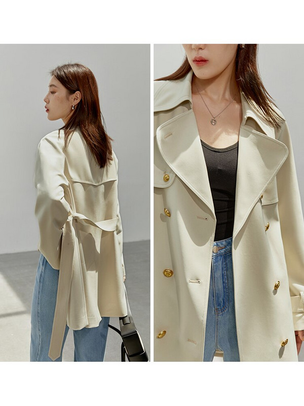 DUSHU Klasični francuski trenč kaput s velikim reverom, novi jesen 2022., retro uredski ženski trenč s remenom