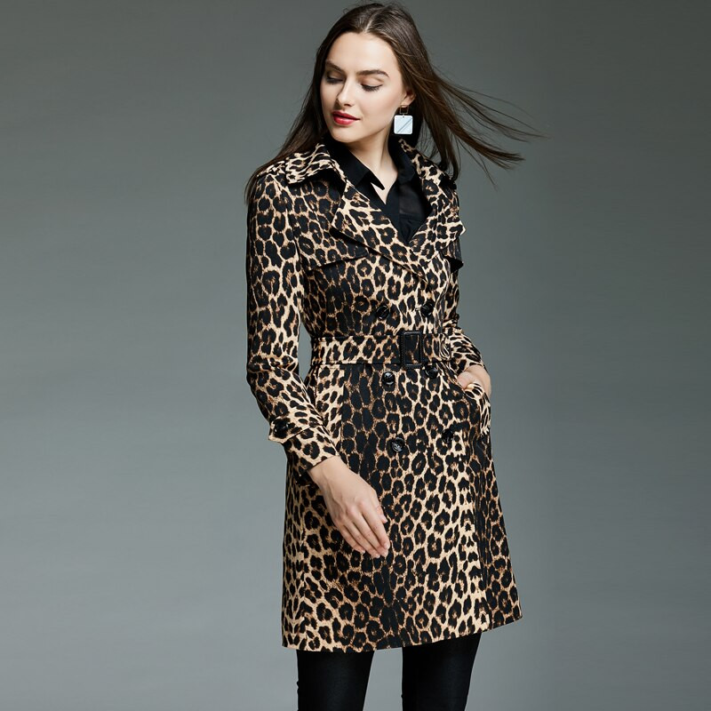 2022. gada rudens jauns sieviešu mētelis ar garām piedurknēm, leopards ar dubultu garu vējjaku, ikdienišķs, plāns sieviešu mētelis