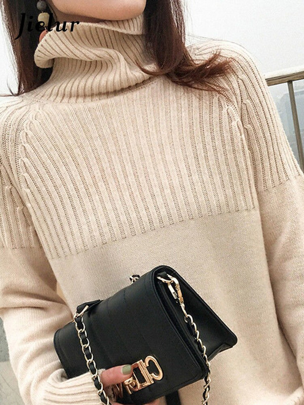Jielur Fashion με ψηλό λαιμό μακρυμάνικο πουλόβερ Γυναικείο φθινόπωρο και χειμώνα Νέο casual χαλαρό πουλόβερ μονόχρωμο γυναικείο πουλόβερ