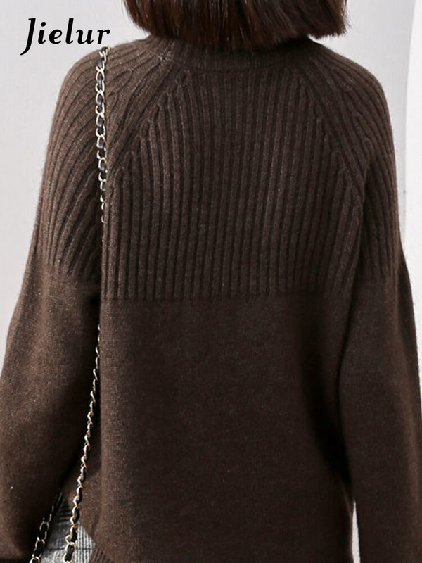 Jielur Fashion με ψηλό λαιμό μακρυμάνικο πουλόβερ Γυναικείο φθινόπωρο και χειμώνα Νέο casual χαλαρό πουλόβερ μονόχρωμο γυναικείο πουλόβερ